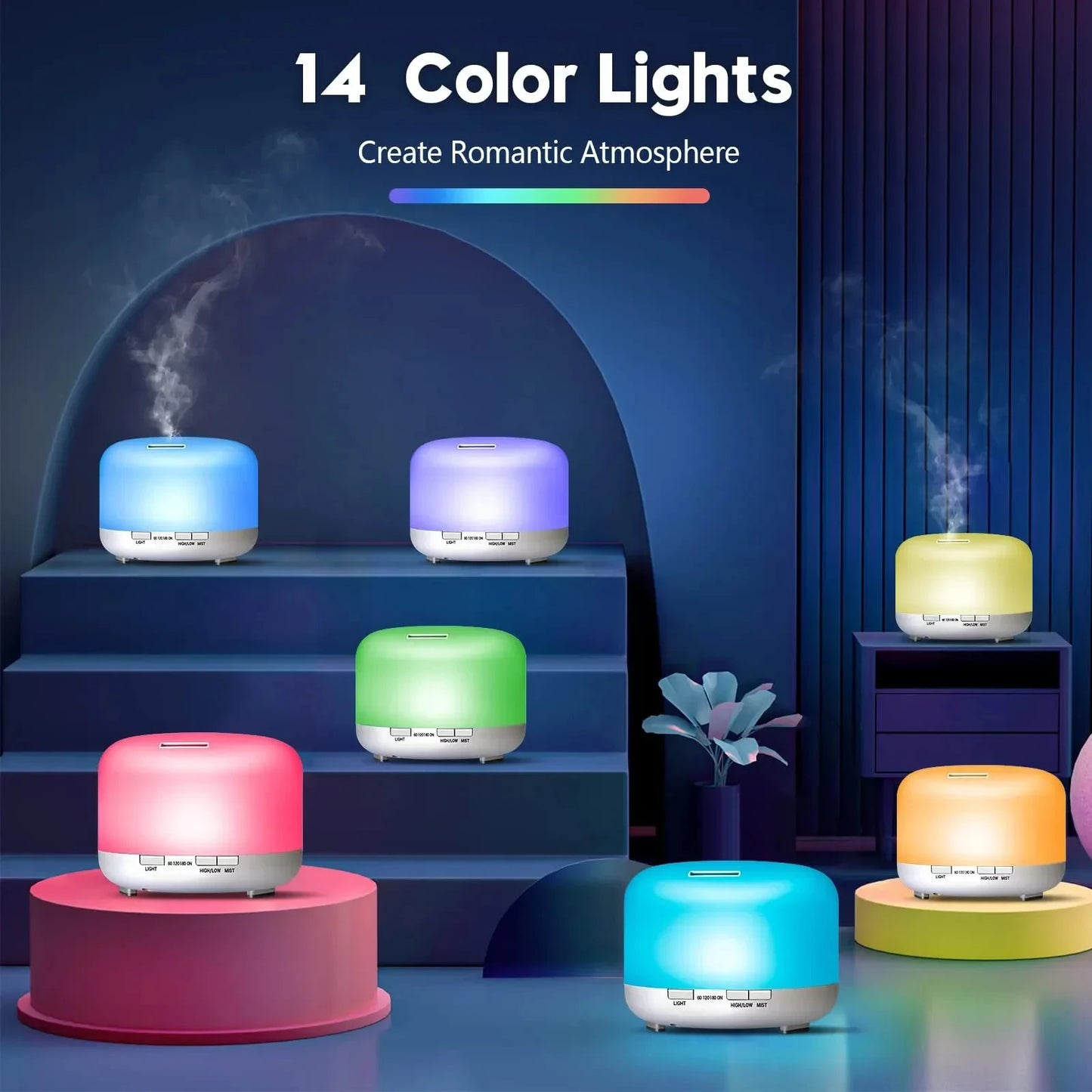 Air Humidifier & Essential Oil Diffuser – 500ML Ultrasonic Cool Mist with LED Lamp