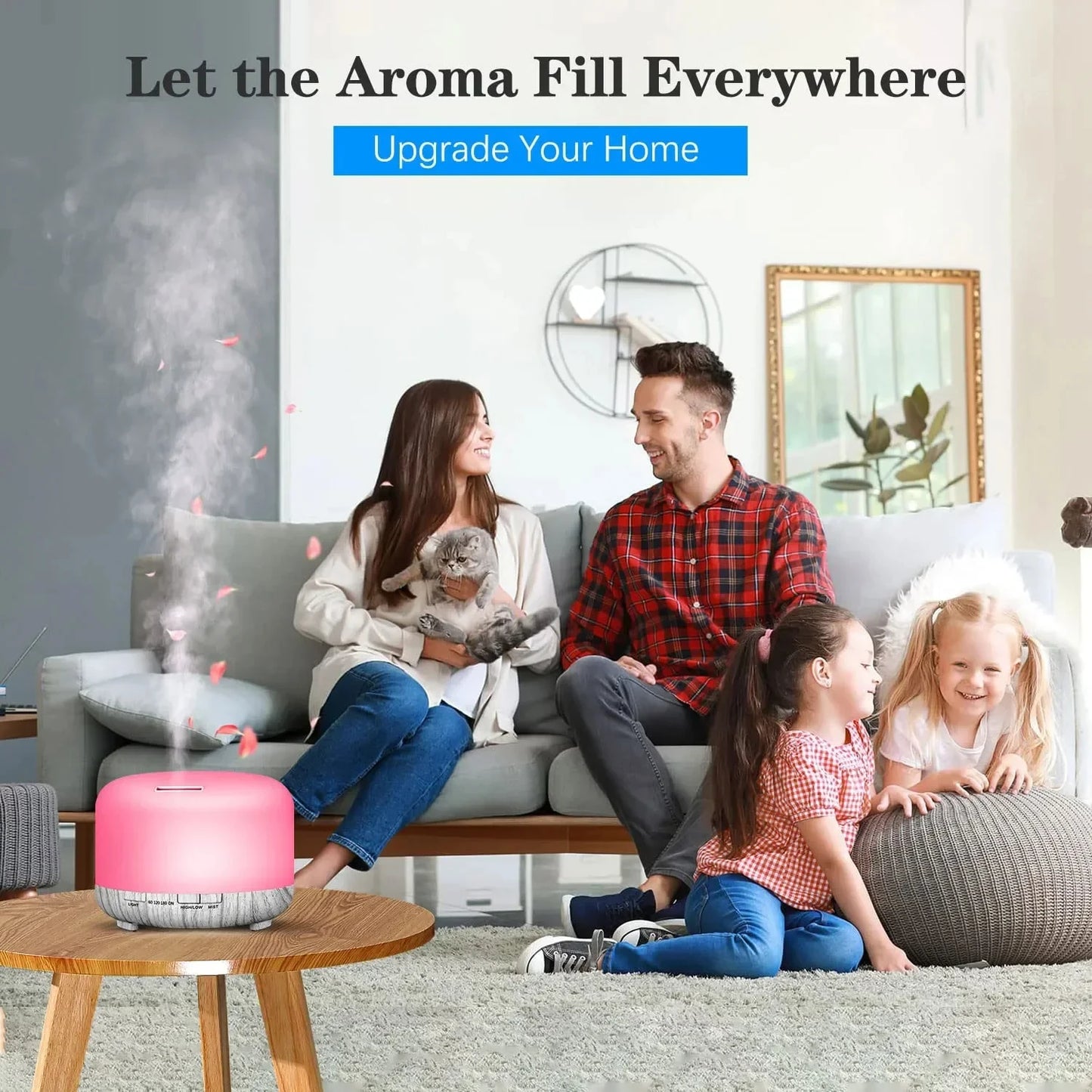 Air Humidifier & Essential Oil Diffuser – 500ML Ultrasonic Cool Mist with LED Lamp