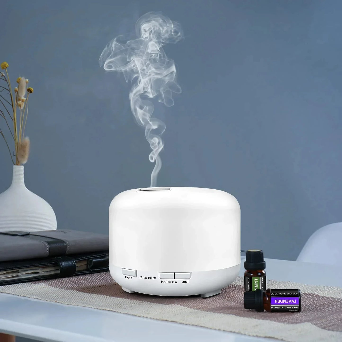 Air Humidifier & Essential Oil Diffuser – 500ML Ultrasonic Cool Mist with LED Lamp