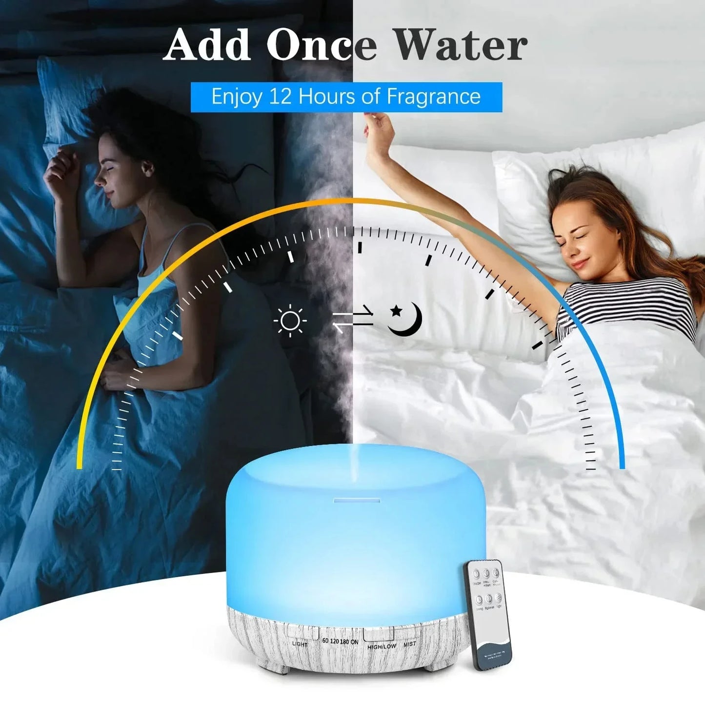 Air Humidifier & Essential Oil Diffuser – 500ML Ultrasonic Cool Mist with LED Lamp