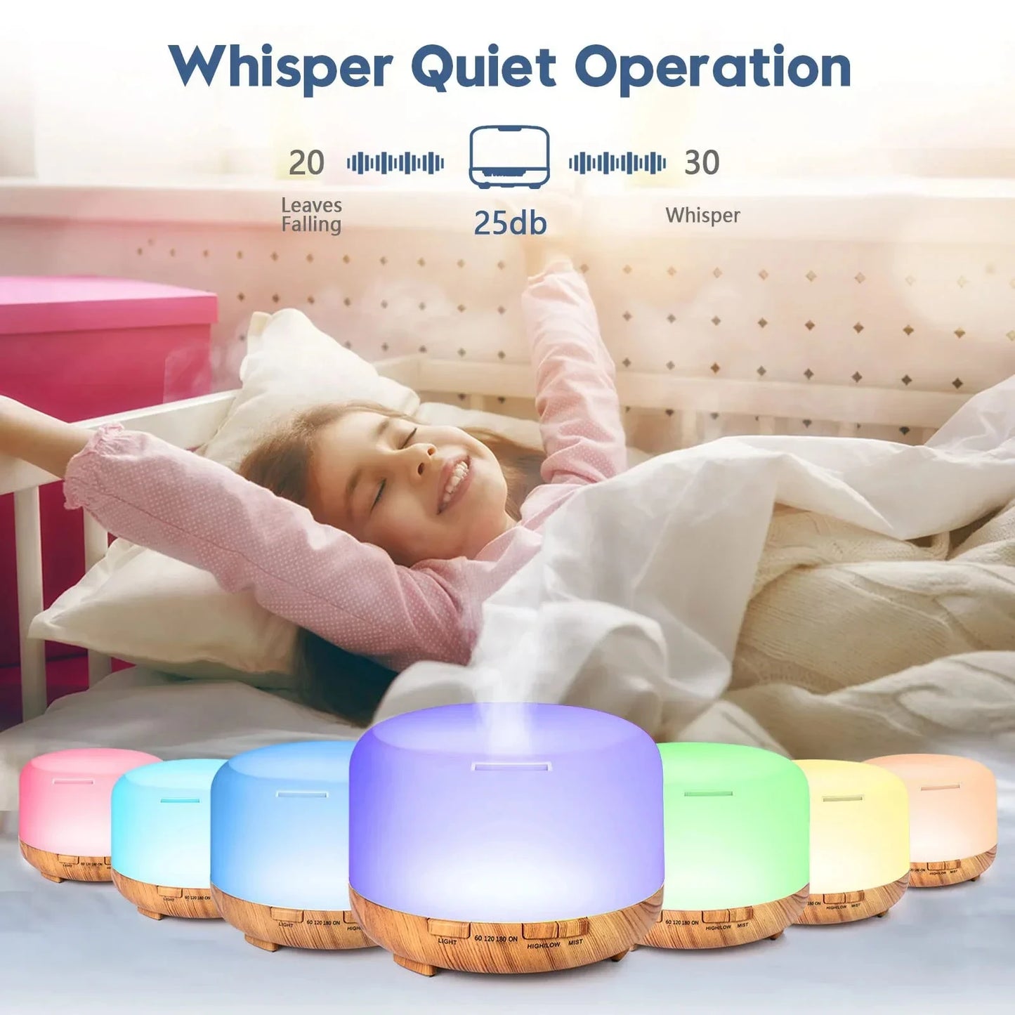 Air Humidifier & Essential Oil Diffuser – 500ML Ultrasonic Cool Mist with LED Lamp