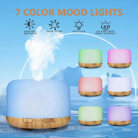 Air Humidifier & Essential Oil Diffuser – 500ML Ultrasonic Cool Mist with LED Lamp